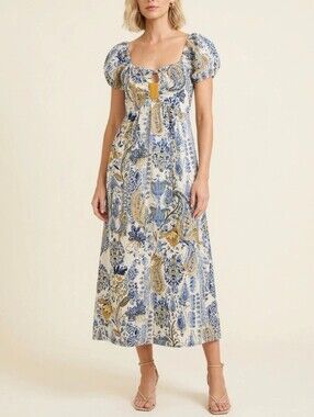 Band Of The Free Paisley Puff Sleeve, Boho Milkmaid, Coachella Y2K Midi Dress